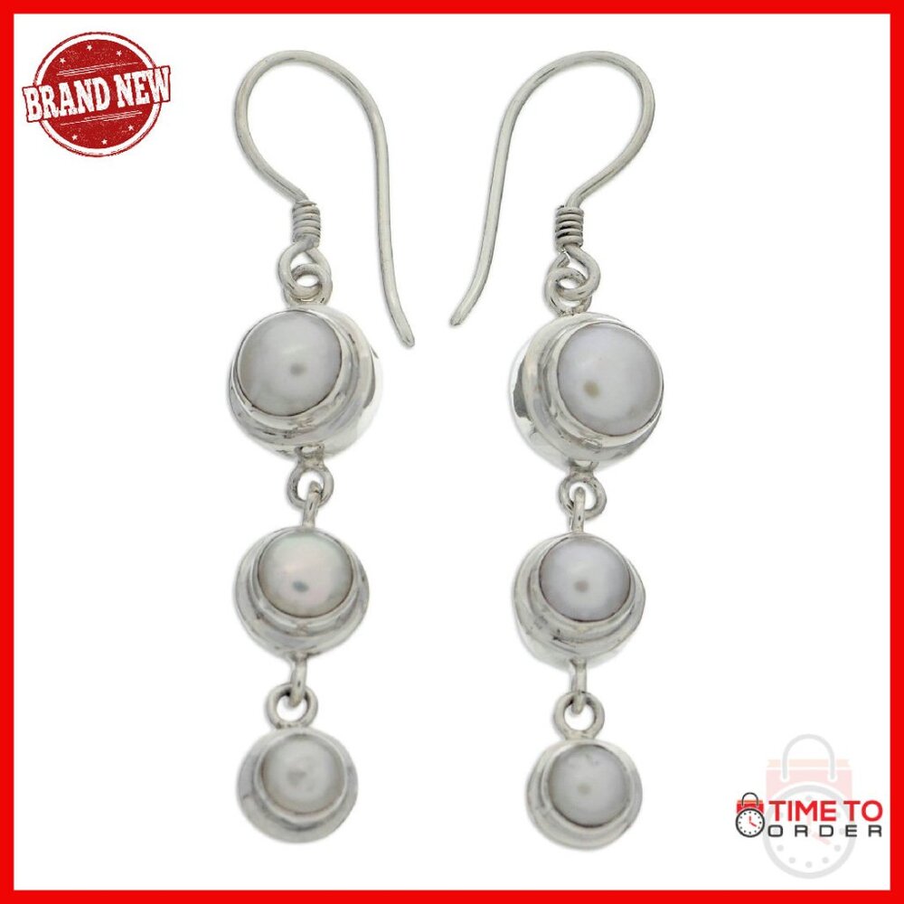 Sterling Silver Pearl Dangle Earrings Handmade Bridal Jewelry Gift
